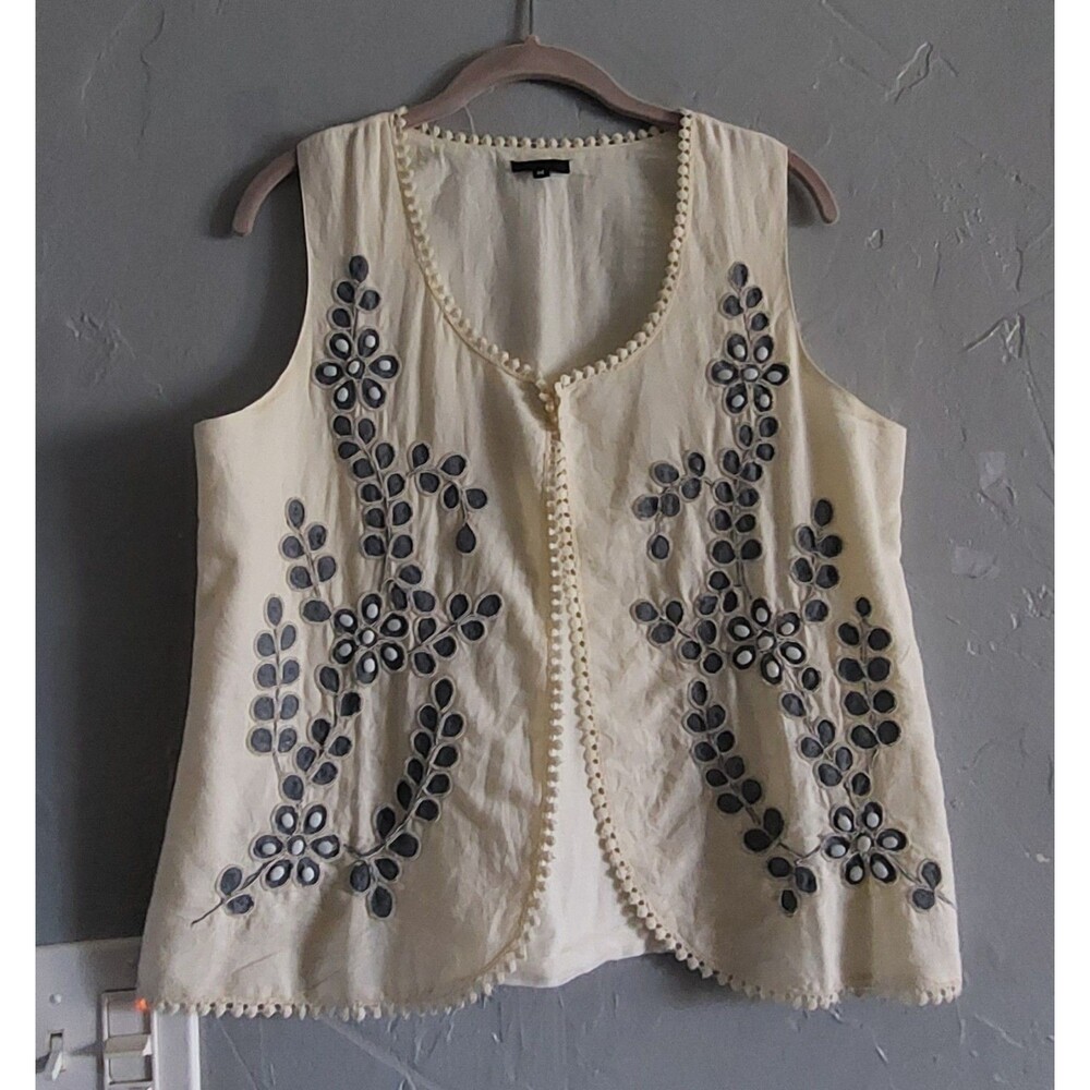 NOVICA Jacket Sleeveless Women's M,embroidered,cotton, Viscose And Linen,17.5...